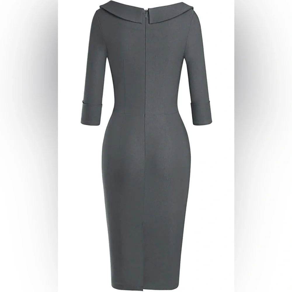 Vintage Inspired Sweetheart Neckline Dress, Gray, Size Large (US 8)