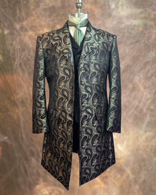 Men's Brown Paisley Brocade Frock Coat