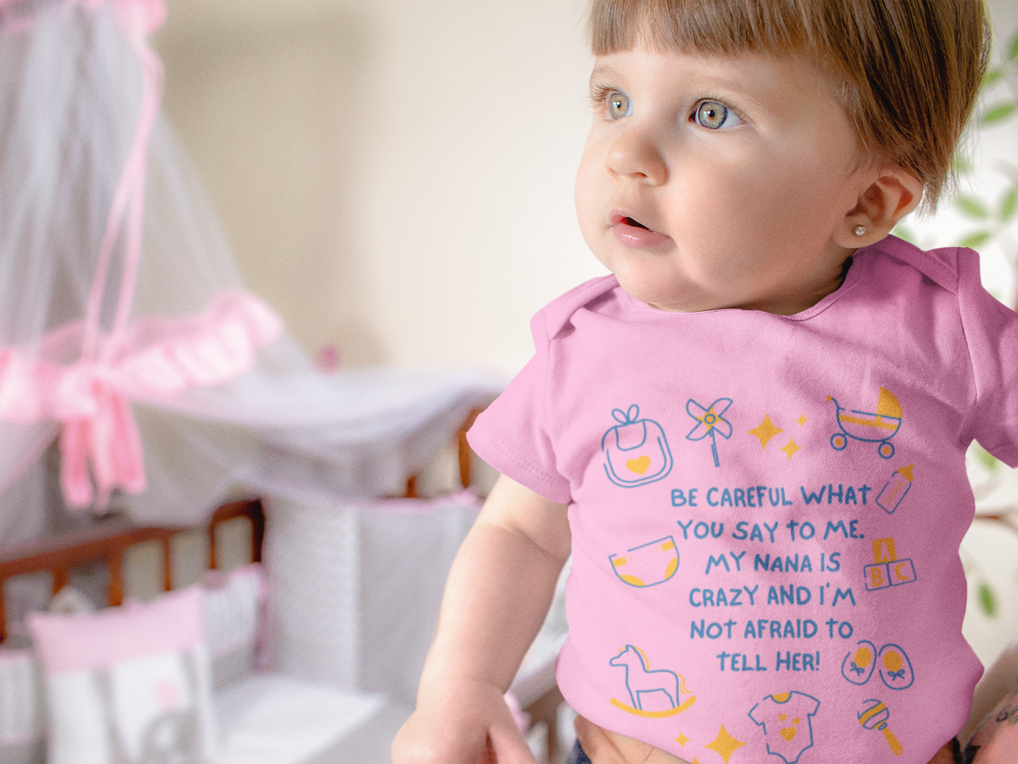 Be Careful What You Say To Me In Pink Baby One Piece, Newborn - 24 Months