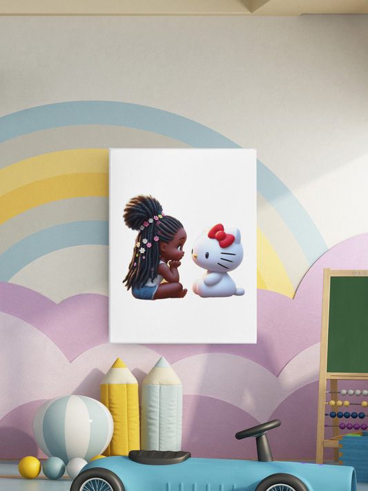 DIGITAL DOWNLOAD: With my Friend Hello Kitty - African American Little Girl with Braids