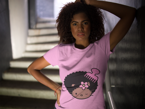 African American Kitty Inspired With Hair Pick Ladies T Shirt