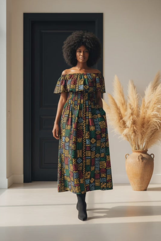 Long Tube Maxi Dress- Rasta with Head Wrap (free size)