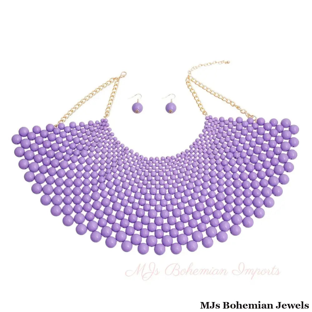 Purple Bead Bib Necklace Set