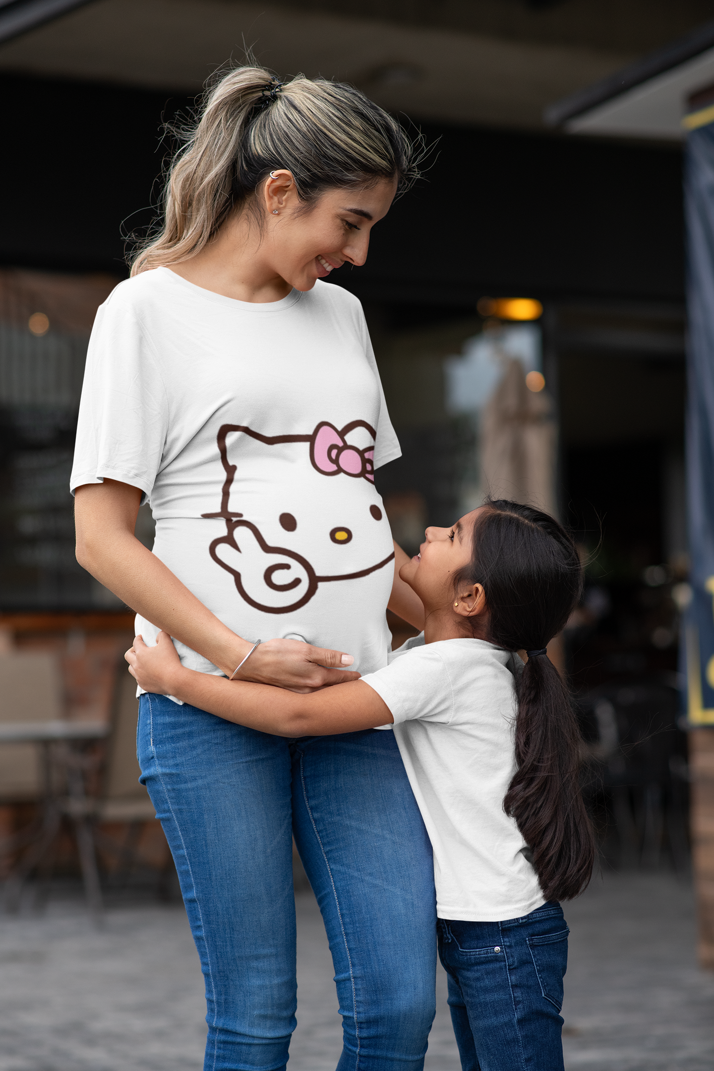 Hello Kitty Inspired With Ribbon Ladies T Shirt