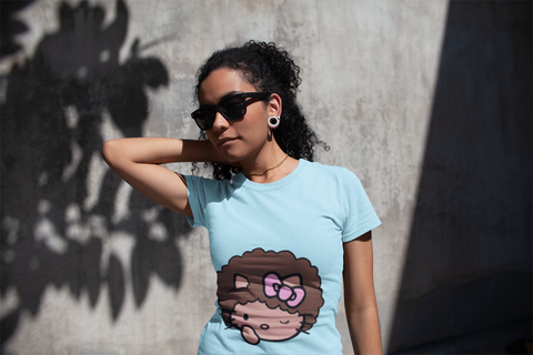 African American Kitty Inspired With Curly Hair Ladies T Shirt