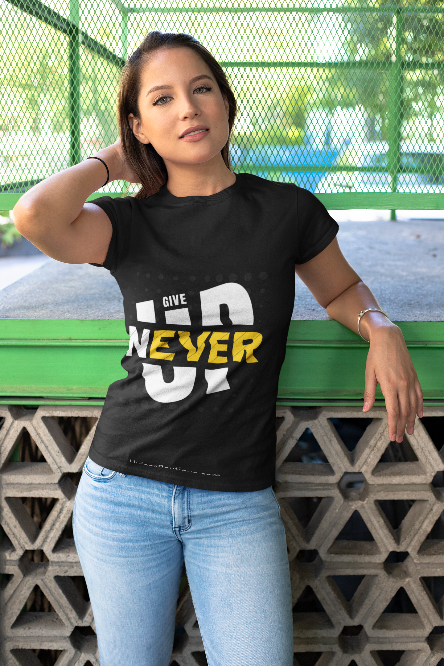 Never Give Up Ladies T Shirt