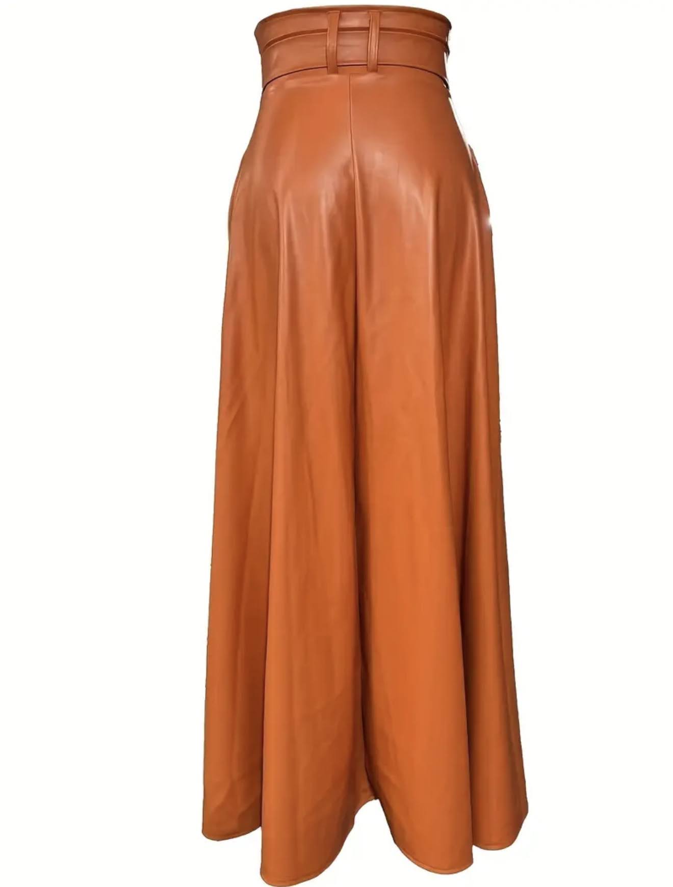PU Urban Side Pocket Zipper Large Belt Synthetic Leather Skirt – Orange | US 14 / XXL