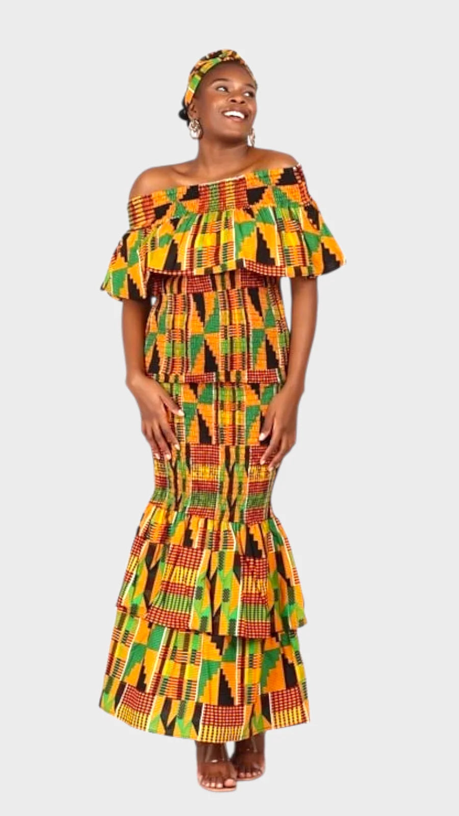 Smock fit & flare Skirt & Blouse Set-Kente