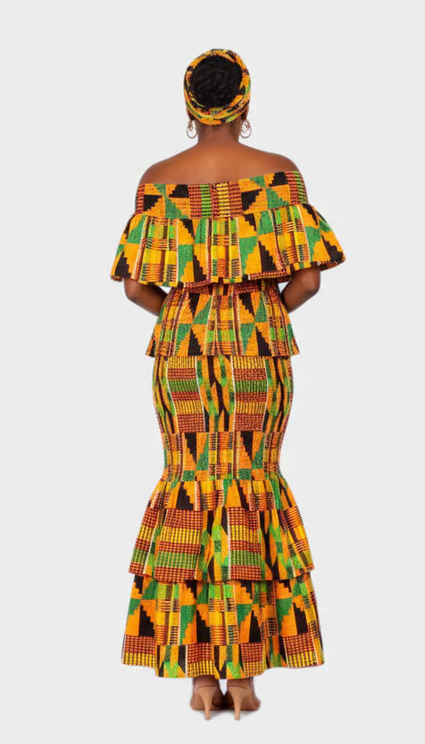 Smock fit & flare Skirt & Blouse Set-Kente