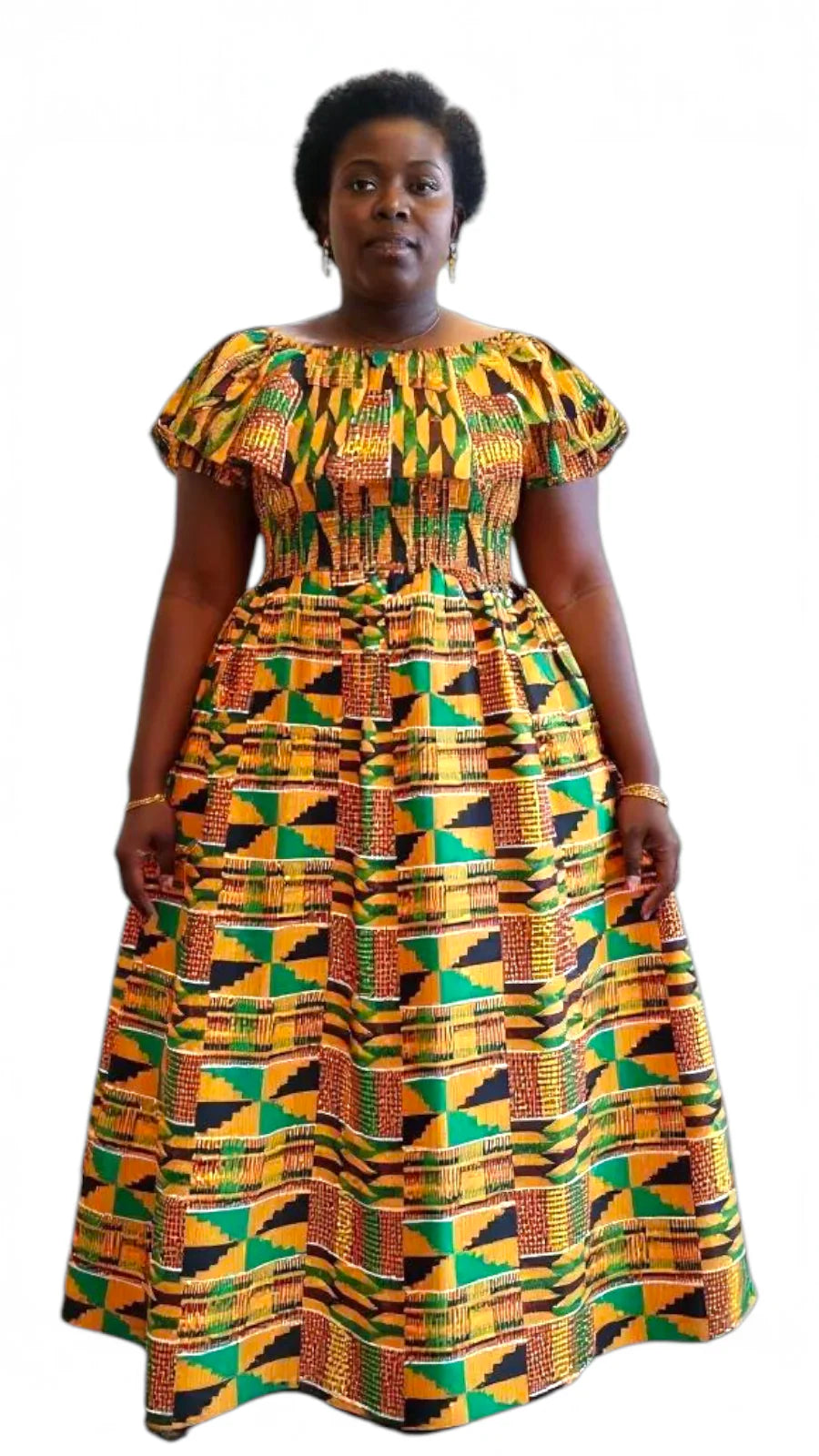 Maxi Frill Dress / Orange Kente