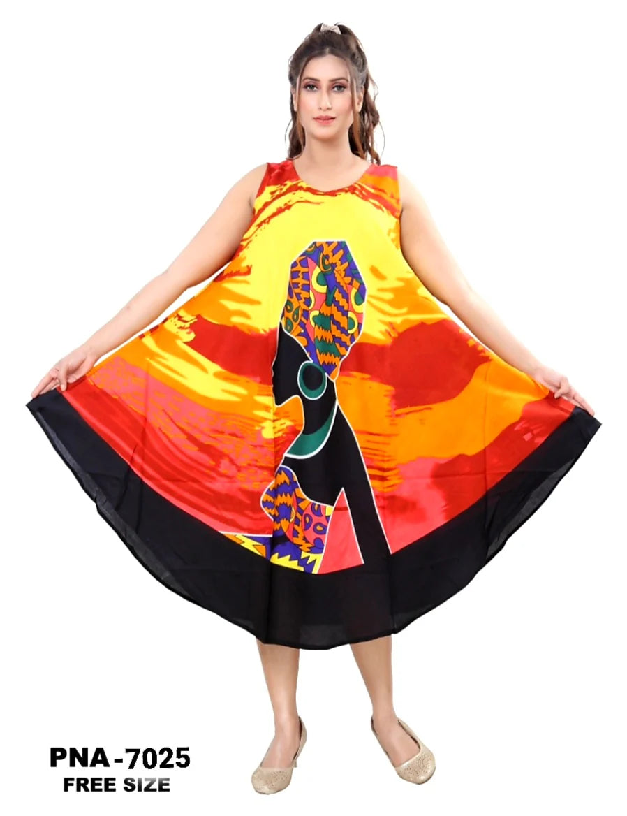 Decorative Print Umbrella Dress/Ethnic Sun Dress