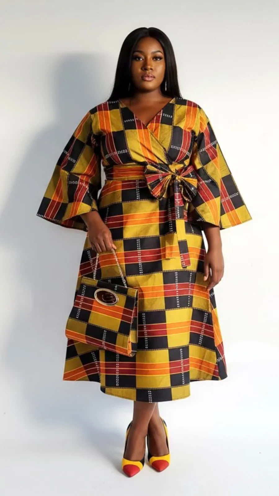 Combo Long Wrap Dress + Pocketbook Set