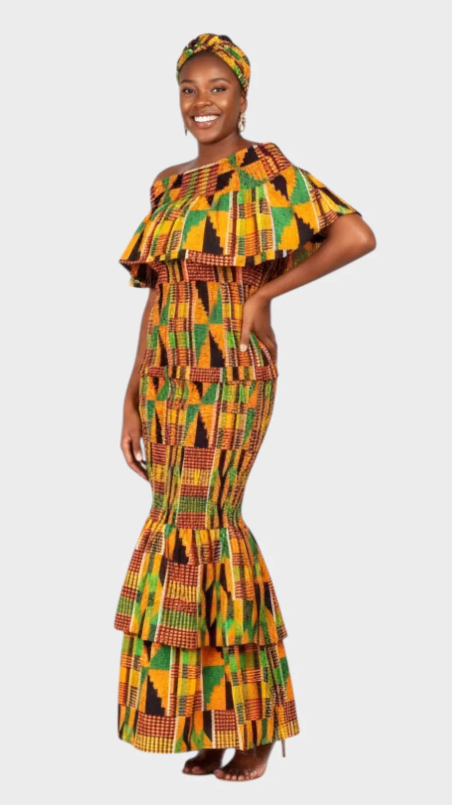 Smock fit & flare Skirt & Blouse Set-Kente
