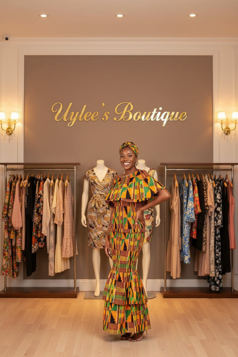 Smock fit & flare Skirt & Blouse Set-Kente