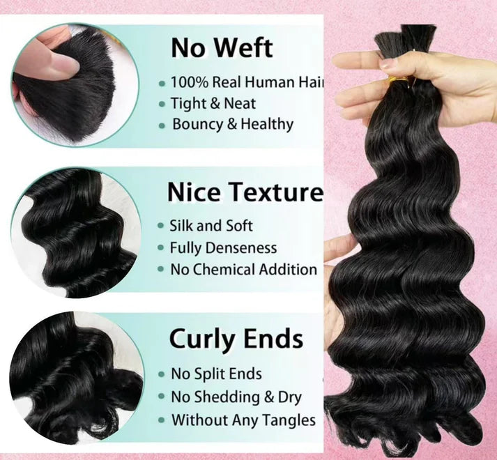 Loose Wave Bulk Hair For Braiding #1B Natural Black