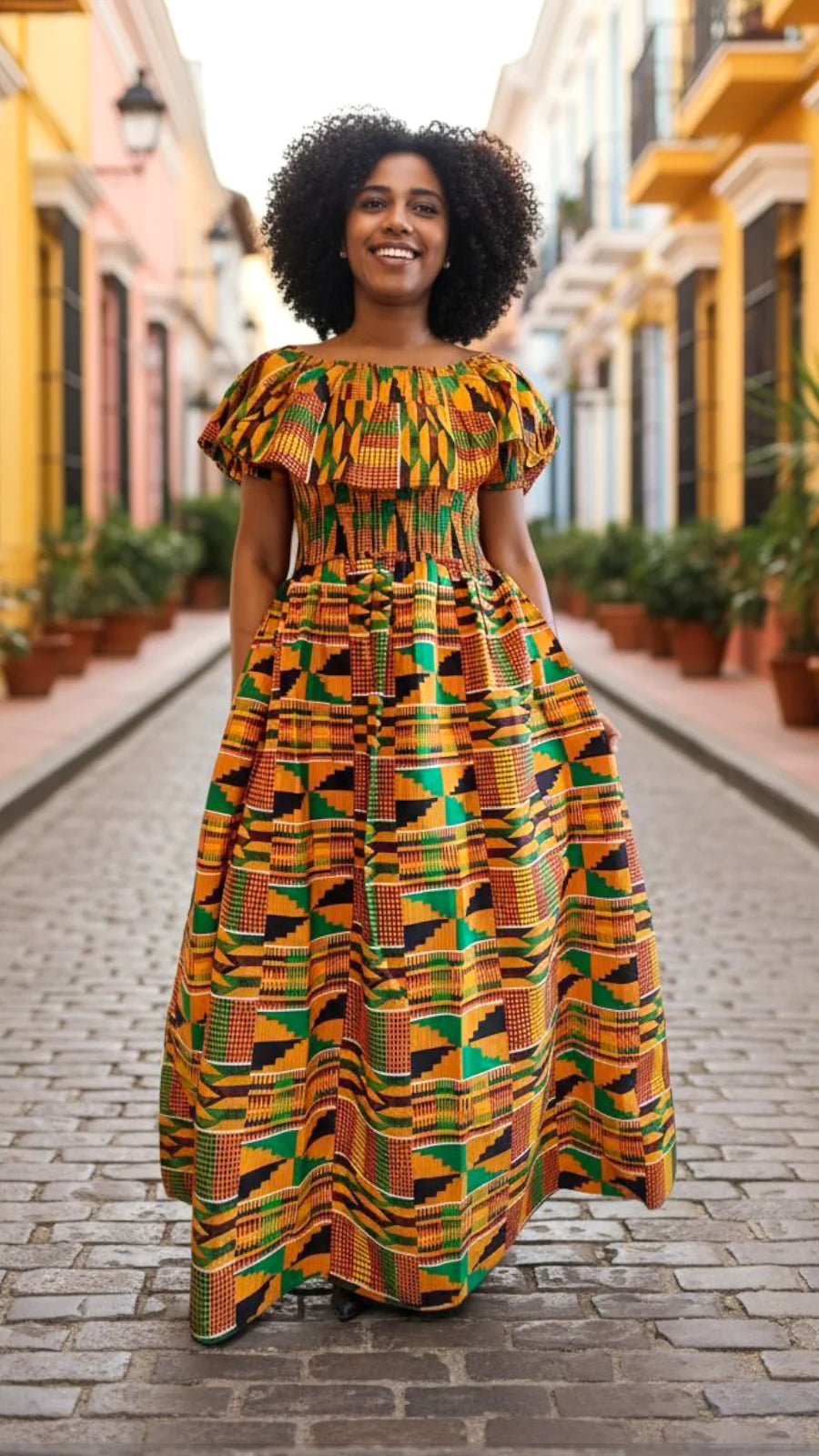 Maxi Frill Dress / Orange Kente