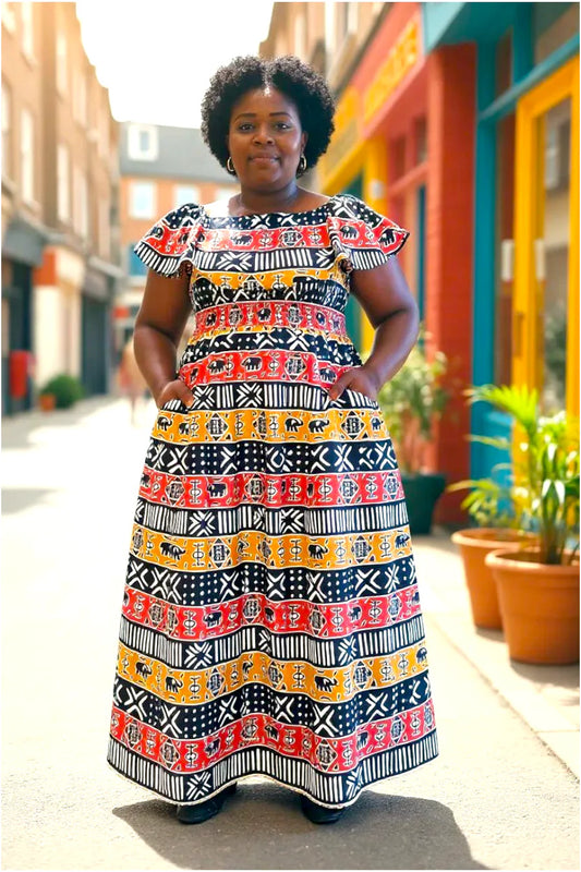 Maxi Frill Dress - Tribal Print