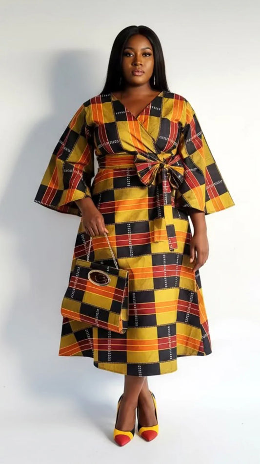Combo Long Wrap Dress + Pocketbook Set