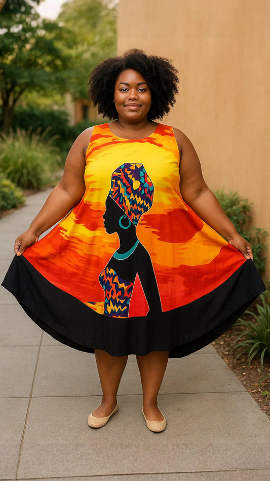 Decorative Print Umbrella Dress/Ethnic Sun Dress