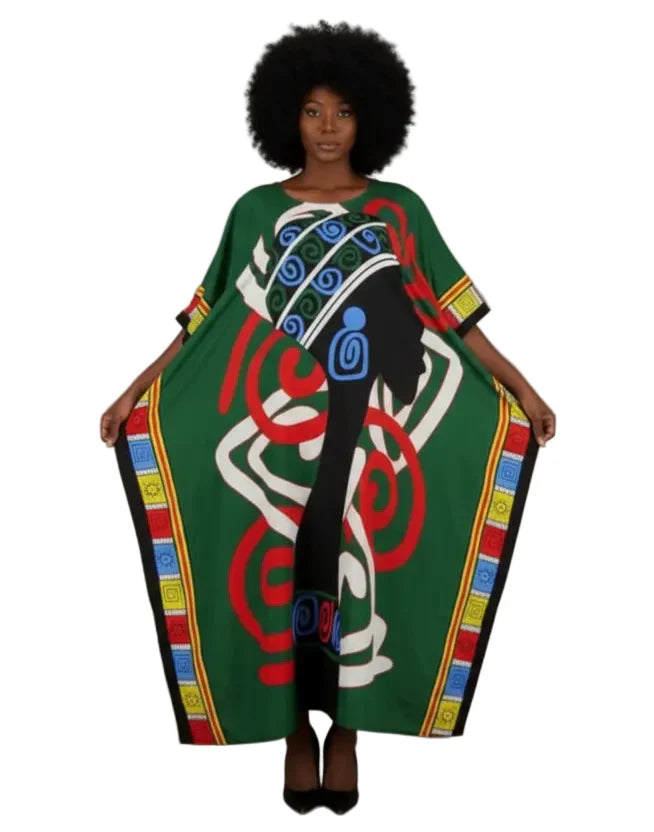 Women Afro Print Kaftan Dress with Headwrap