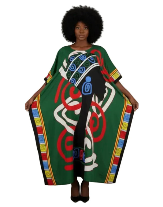 Women Afro Print Kaftan Dress with Headwrap