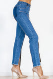 Zip Detail Slit Long Jeans