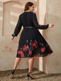 Uylee's Boutique Plus Size Floral Surplice Neck Tie Waist Dress