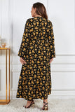 Plus Size Floral Surplice Neck Long Sleeve Dress
