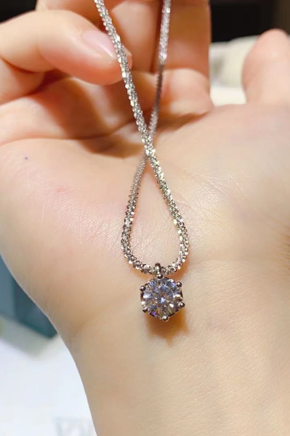 1 Carat Moissanite 925 Sterling Silver Necklace - Uylee's Boutique