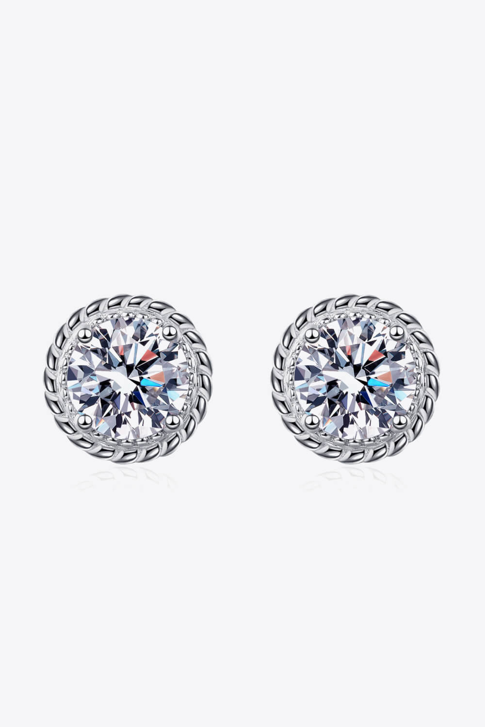 1 Carat Moissanite Rhodium-Plated Round Stud Earrings - Uylee's Boutique