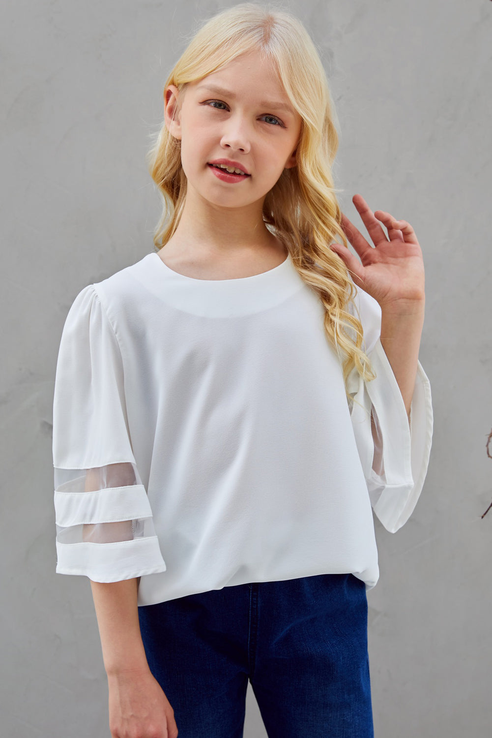 Girls Sheer Striped Flare Sleeve Tee Shirt, Availble in Black or White, Sizes 4T - 12