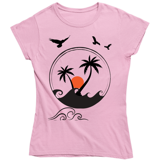 Palm Trees And Sunset Ladies T Shirt