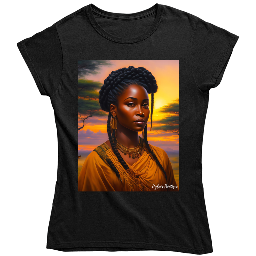 African Sunset Portrait Ladies T Shirt