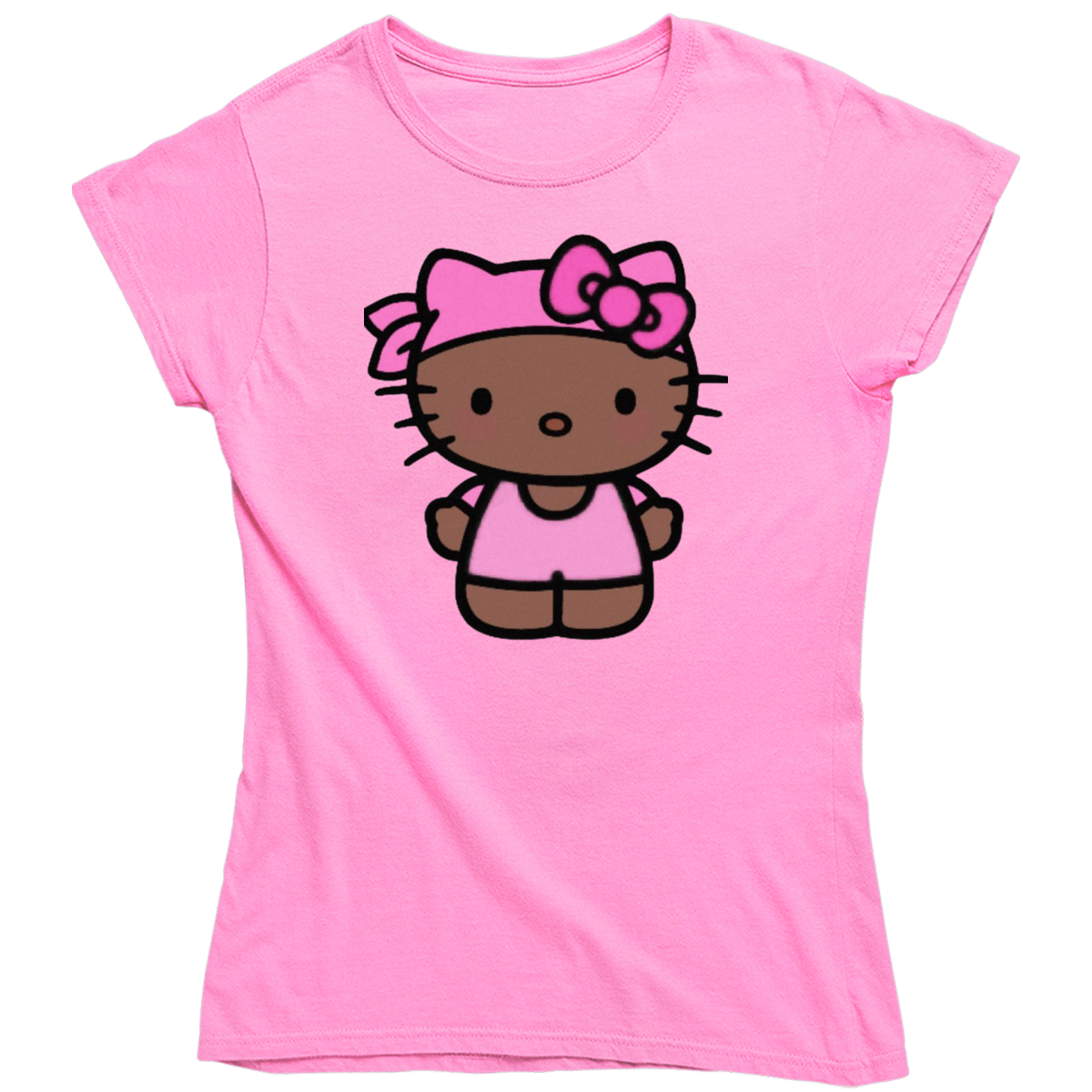 アフリカ系アメリカ人のキティがピンクのバンダナにインスパイアされたレディース T シャツ