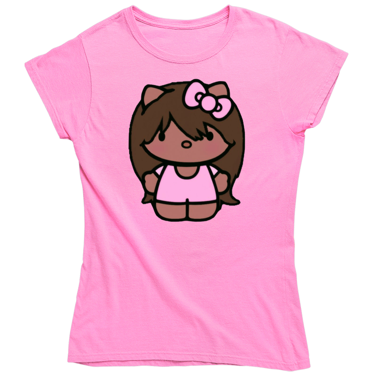 African American Kitty Inspired With Brown Hair Ladies T Shirt
