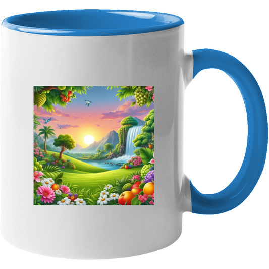 Paradise Scene - Blue Handle Mug