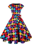 1950s Inspired Retro Inspired Dress, Multi-Colored Polka Dot, Sizes XS - 3XL - Uylee's Boutique