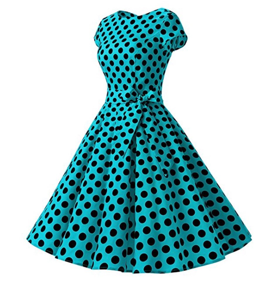 1950s Inspired Retro Inspired Dress, Turquoise with Large Black Polka Dots, Sizes XS - 3XL - Uylee's Boutique
