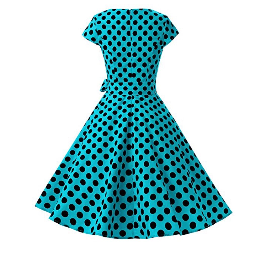 1950s Inspired Retro Inspired Dress, Turquoise with Large Black Polka ...