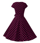 1950s Inspired Retro Rockabilly Cap-Sleeve Dress, Violet with Large Black Polka Dots, Sizes XS - 3XL - Uylee's Boutique