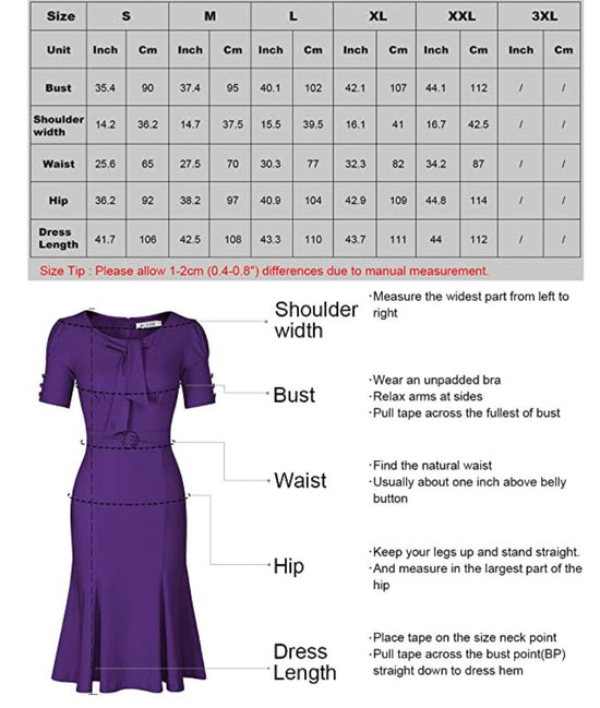 1950’s Style Short Sleeve Mermaid Dress, Sizes Small - 2XLarge (Purple ...