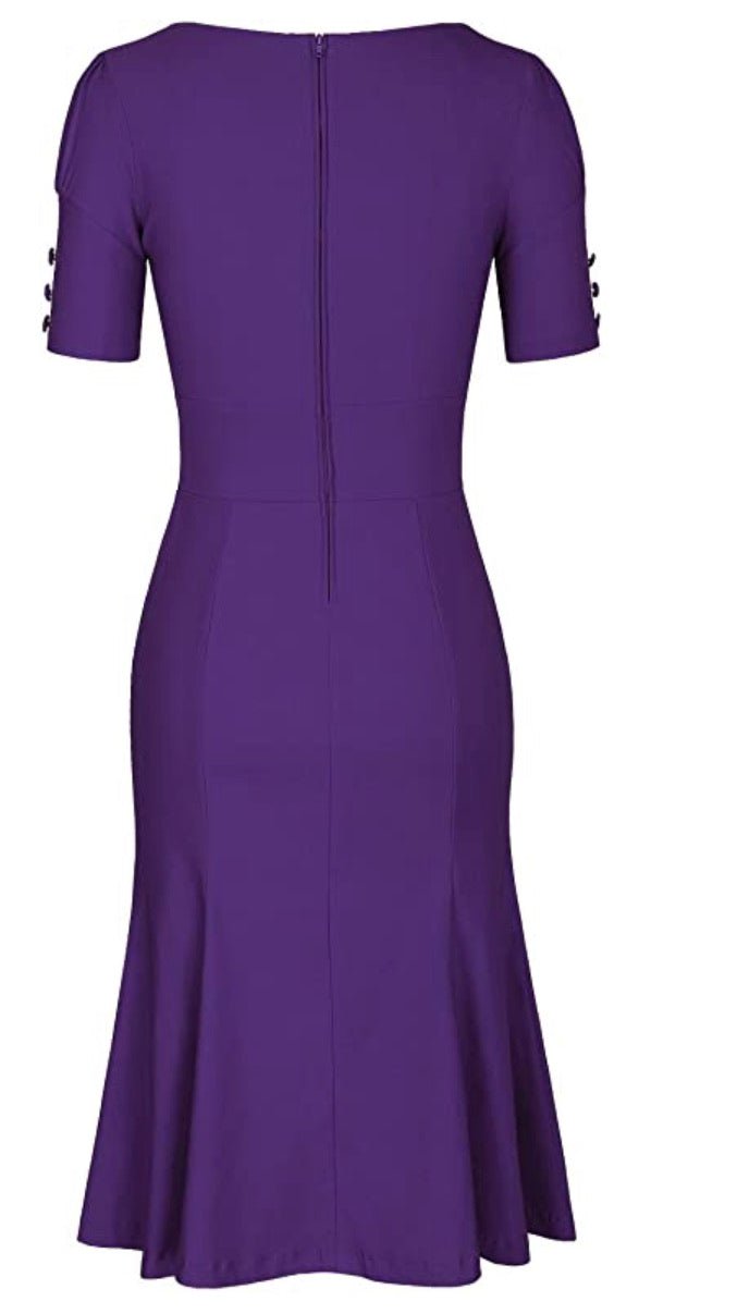 1950’s Style Short Sleeve Mermaid Dress, Sizes Small - 2XLarge (Purple) - Uylee's Boutique