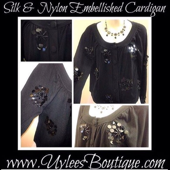 International Concepts Silk & Nylon Embellished Bolero / Cardigan, Size Large