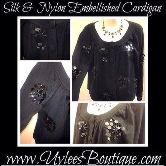 International Concepts Silk & Nylon Embellished Bolero / Cardigan, Size Large - Gently Used