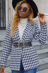Houndstooth Lapel Collar Long Sleeve Blazer