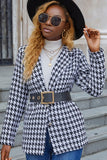 Houndstooth Lapel Collar Long Sleeve Blazer