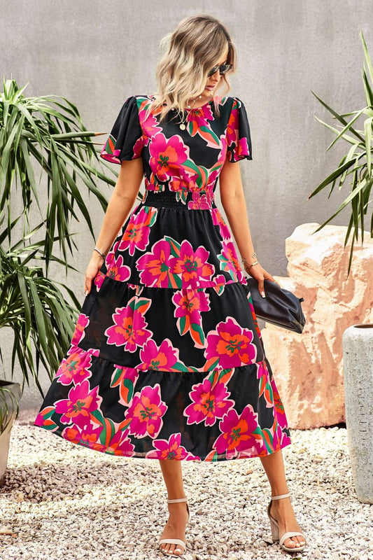 Uylee’s Boutique Floral Puff Sleeve Tiered Midi Dress