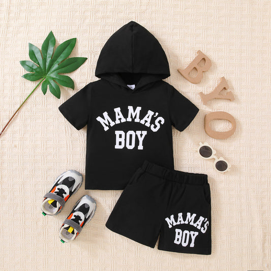 Uylee's Boutique Kids MAMA'S BOY Graphic Short Sleeve Hoodie and Shorts Set