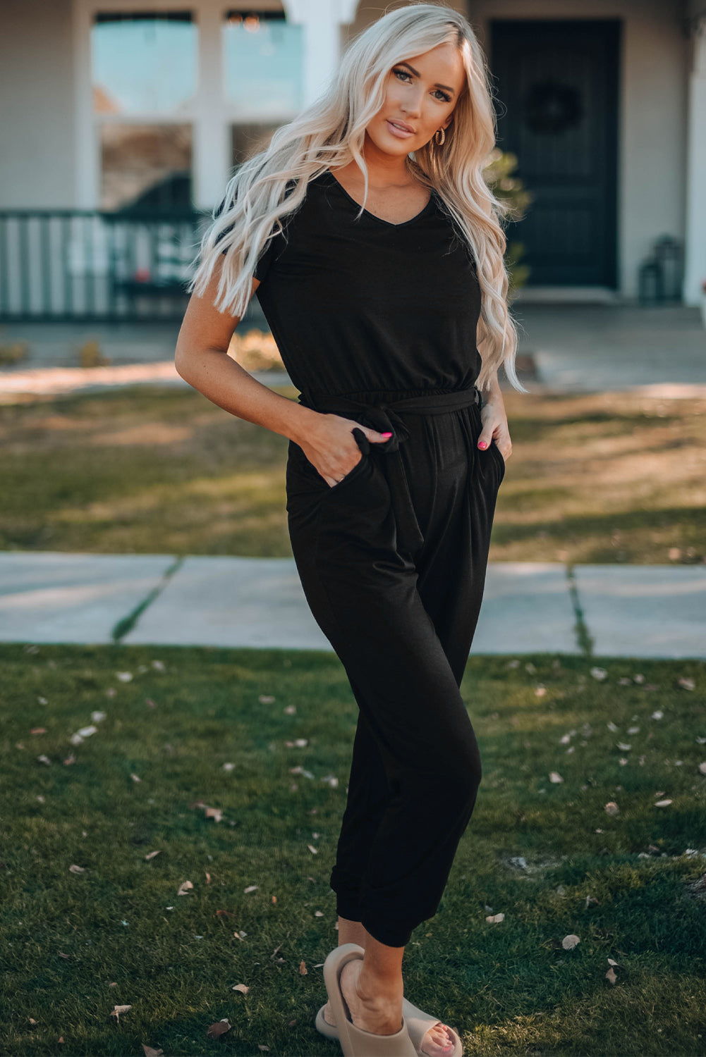 Belted V-Neck Jogger Jumpsuit (Mommy and Me Set)