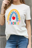 Simply Love フルサイズ TEACHER レインボー グラフィック コットン T シャツ